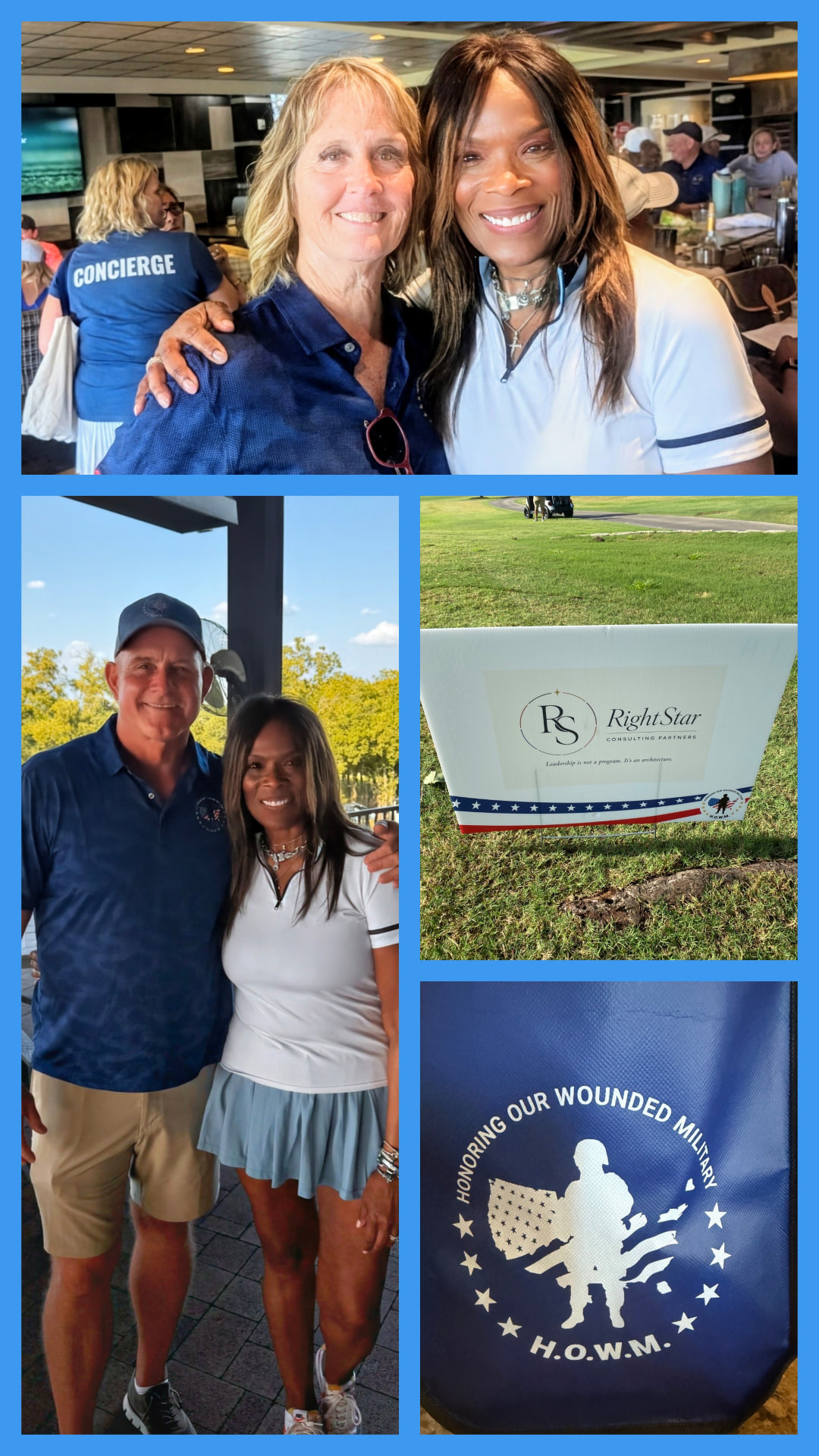 Jennifer Mahone-Rightler with H.O.W.M. organizers and volunteers at the annual golf tournament clubhouse.